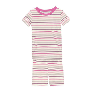 KicKee Pants Girl's Print Short Sleeve Pajama Set with Shorts - Whimsical Stripe | Stylish Sleepies offer designs that make bedtime beautiful.