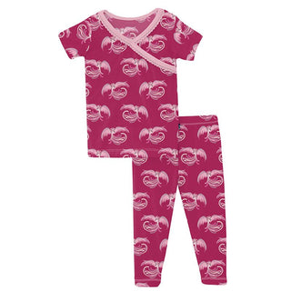 Girl's Print Bamboo Short Sleeve Scallop Kimono Pajama Set - Dragon Fruit Phoenix KicKee Pants