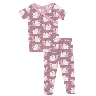 Girl's Print Bamboo Short Sleeve Scallop Kimono Pajama Set - Pegasus Kitsune Baby & Toddler Sleepwear