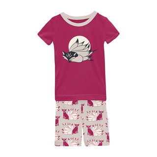 Print Bamboo Short Sleeve Graphic Tee Pajama Set with Shorts - Latte Kitsune Baby & Toddler Sleepwear