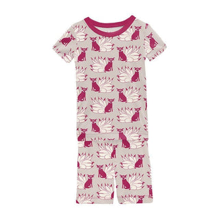 Print Bamboo Short Sleeve Pajama Set with Shorts - Latte Kitsune Baby & Toddler Sleepwear