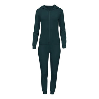 Women's Solid Bamboo Long Sleeve Jumpsuit with Hood - Pine Jumpsuits & Rompers