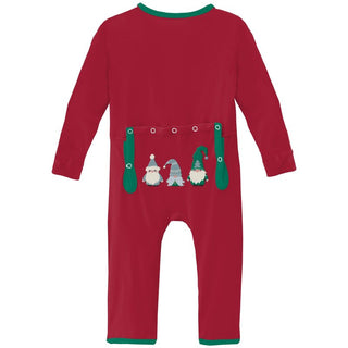 Kickee Pants Applique Coverall with 2-Way Zipper - Crimson Gnomes