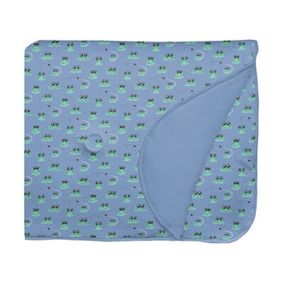 Baby Boys Print Bamboo Fluffle Stroller Blanket with Embroidery - Dream Blue Bespeckled Frogs Swaddling & Receiving Blankets