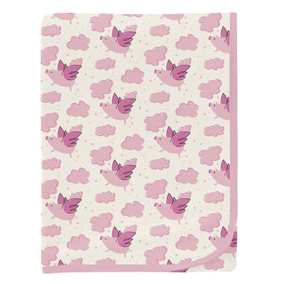 Kickee Pants Baby Girls Swaddling Blanket - Natural Flying Pigs