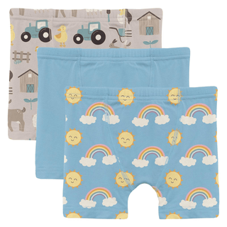 Kickee Pants Boxer Briefs (Set of 3) - Latte Morning on the Farm, Seaside Blue & Sunshine and Rainbows