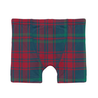 Bamboo Boxer Briefs (Set of 3) - Peacock Plaid, Crimson & Illusion Blue Holiday Sharks KicKee Pants