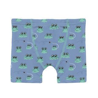 Boy's Print Bamboo Boxer Brief - Dream Blue Bespeckled Frogs Toddler Underwear