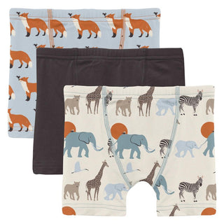 Kickee Pants Boy's Boxer Briefs (Set of 3) - Illusion Blue Fox & The Crow, Midnight & Natural Just So Animals