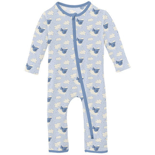 Boy's Print Bamboo Coverall with 2-Way Zipper - Dew Flying Pigs KicKee Pants