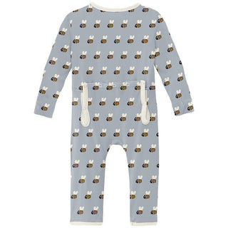 Boy's Print Bamboo Coverall with 2-Way Zipper - Pearl Blue Baby Bumblebee KicKee Pants