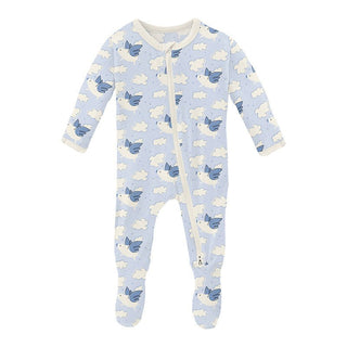 Boy's Print Bamboo Footie with 2-Way Zipper - Dew Flying Pigs KicKee Pants