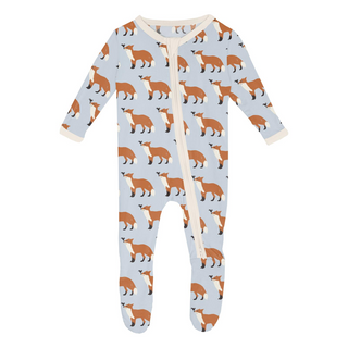 Kickee Pants Boy's Footie with 2-Way Zipper - Illusion Blue Fox & The Crow | Stylish Sleepies offer designs that make bedtime beautiful.