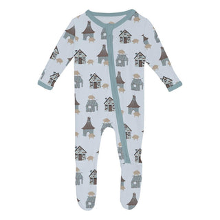 Bamboo Footie with 2-Way Zipper - Illusion Blue Three Little Pigs Baby & Toddler Sleepwear