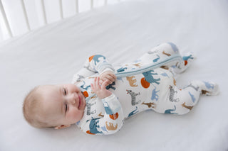 Kickee Pants Boy's Footie with 2-Way Zipper - Natural Just So Animals