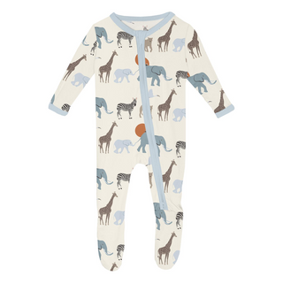 Kickee Pants Boy's Footie with 2-Way Zipper - Natural Just So Animals | Stylish Sleepies offer designs that make bedtime beautiful.