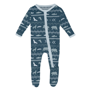 Kickee Pants Boy's Footie with 2-Way Zipper - Peacock Native Tribal Lore | Stylish Sleepies offer designs that make bedtime beautiful.