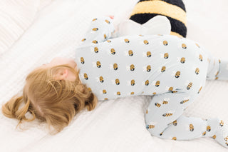 Boy's Print Bamboo Footie with 2-Way Zipper - Pearl Blue Baby Bumblebee Baby & Toddler Sleepwear