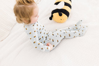 Boy's Print Bamboo Footie with 2-Way Zipper - Pearl Blue Baby Bumblebee KicKee Pants