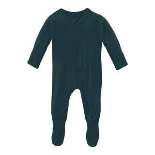 Kickee Pants Boy's Footie with 2-Way Zipper - Pine | Stylish Sleepies offer designs that make bedtime beautiful.