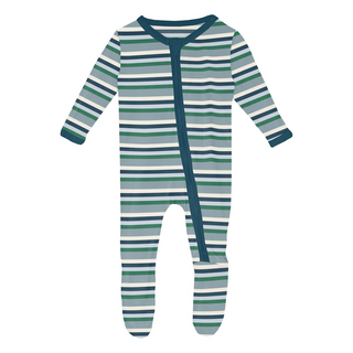 Kickee Pants Boy's Footie with 2-Way Zipper - Stormy Sea Stripe | Stylish Sleepies offer designs that make bedtime beautiful.