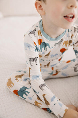 Kickee Pants Boy's Long Sleeve Pajama Set - Natural Just So Animals
