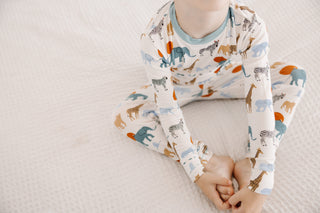 Boy's Print Bamboo Long Sleeve Pajama Set - Natural Just So Animals KicKee Pants