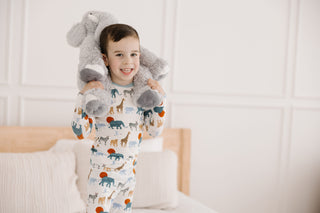 Boy's Print Bamboo Long Sleeve Pajama Set - Natural Just So Animals KicKee Pants