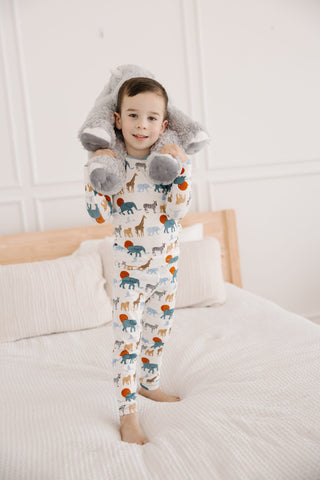 Boy's Print Bamboo Long Sleeve Pajama Set - Natural Just So Animals KicKee Pants