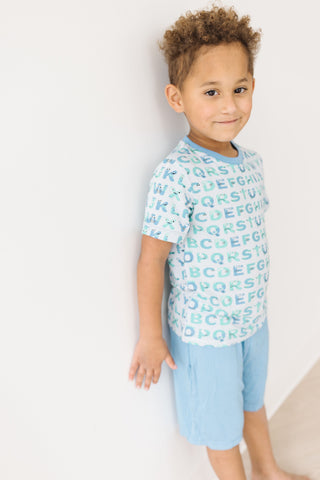 Boy's Print Bamboo Short Sleeve Easy Fit Crew Neck Tee Shirt - Dew ABC Monsters KicKee Pants