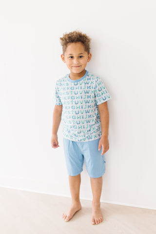 Boy's Print Bamboo Short Sleeve Easy Fit Crew Neck Tee Shirt - Dew ABC Monsters KicKee Pants