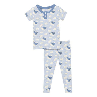 Boy's Print Bamboo Short Sleeve Henley Pajama Set - Dew Flying Pigs Baby & Toddler Sleepwear