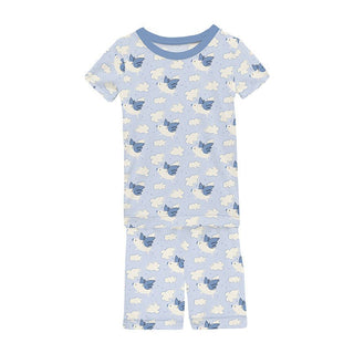 Boy's Print Bamboo Short Sleeve Pajama Set with Shorts - Dew Flying Pigs KicKee Pants