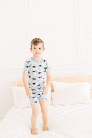 Boy's Print Bamboo Short Sleeve Pajama Set with Shorts - Pearl Blue Itsy Bitsy Spider KicKee Pants