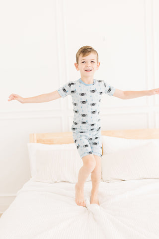 Boy's Print Bamboo Short Sleeve Pajama Set with Shorts - Pearl Blue Itsy Bitsy Spider KicKee Pants