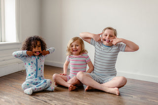 Boy's Print Bamboo Short Sleeve Pajama Set with Shorts - Rhyme Stripe KicKee Pants