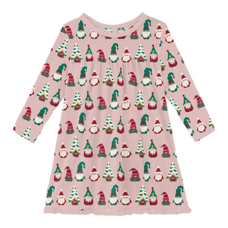 Kickee Pants Classic Long Sleeve Swing Dress - Baby Rose Gnomes