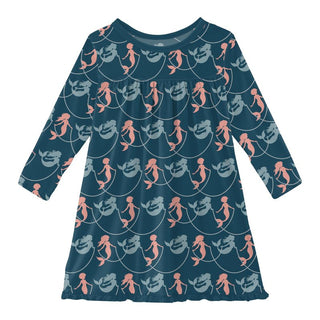 Bamboo Classic Long Sleeve Swing Dress - Peacock Mermaids & Pearls Baby & Toddler Dresses