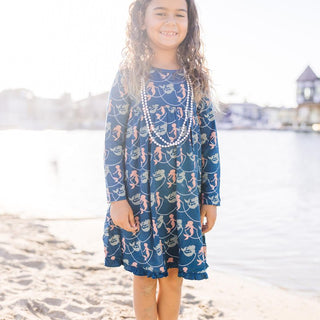 Bamboo Classic Long Sleeve Swing Dress - Peacock Mermaids & Pearls Baby & Toddler Dresses