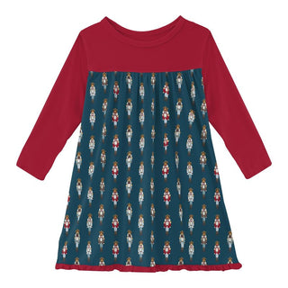 Kickee Pants Classic Long Sleeve Swing Dress - Peacock Nutcrackers