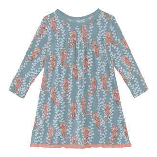 Bamboo Classic Long Sleeve Swing Dress - Stormy Sea Seahorses Baby & Toddler Dresses