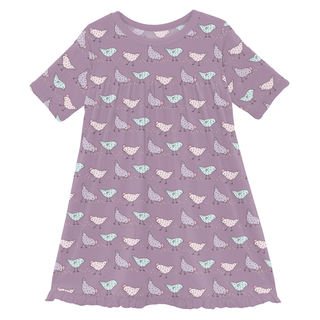 Kickee Pants Classic Short Sleeve Swing Dress - Lavender Chickens