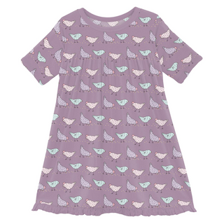 Kickee Pants Classic Short Sleeve Swing Dress - Lavender Chickens