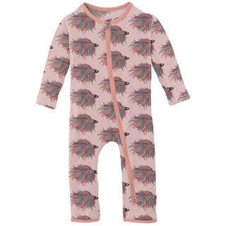 Kickee Pants Coverall with 2-Way Zipper - Baby Rose Rainbow Fish | Stylish Sleepies offer designs that make bedtime beautiful.