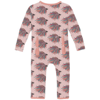 Kickee Pants Coverall with 2-Way Zipper - Baby Rose Rainbow Fish | Stylish Sleepies offer designs that make bedtime beautiful.