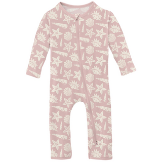 Kickee Pants Coverall with 2-Way Zipper - Baby Rose Shells & Starfish | Stylish Sleepies offer designs that make bedtime beautiful.