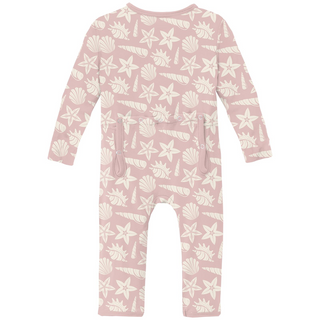 Kickee Pants Coverall with 2-Way Zipper - Baby Rose Shells & Starfish | Stylish Sleepies offer designs that make bedtime beautiful.