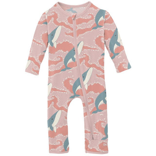 Bamboo Coverall with 2-Way Zipper - Baby Rose Splashing Whales KicKee Pants