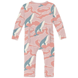 Bamboo Coverall with 2-Way Zipper - Baby Rose Splashing Whales KicKee Pants