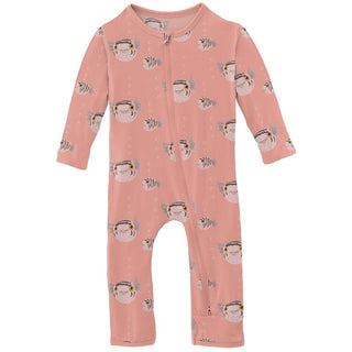 Kickee Pants Coverall with 2-Way Zipper - Blush Puffer Family | Stylish Sleepies offer designs that make bedtime beautiful.